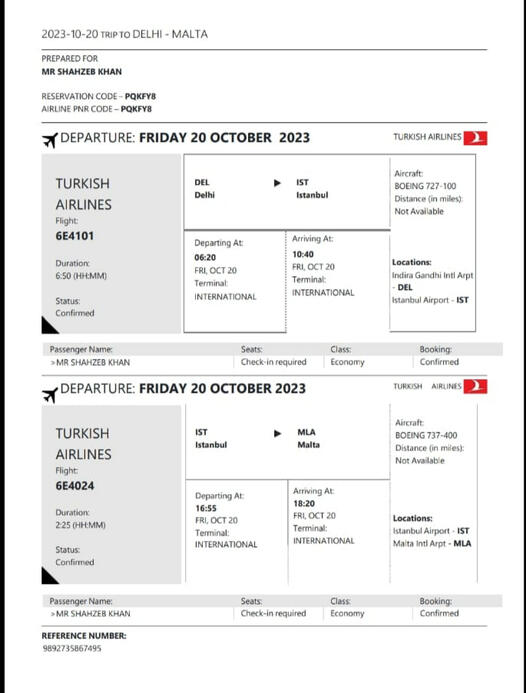 dummy ticket for international use